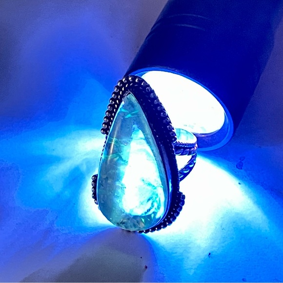 New 925 Sterling Silver Green Yellow Triplet Opalite Artisten Tear Drop Ring - Picture 12 of 17